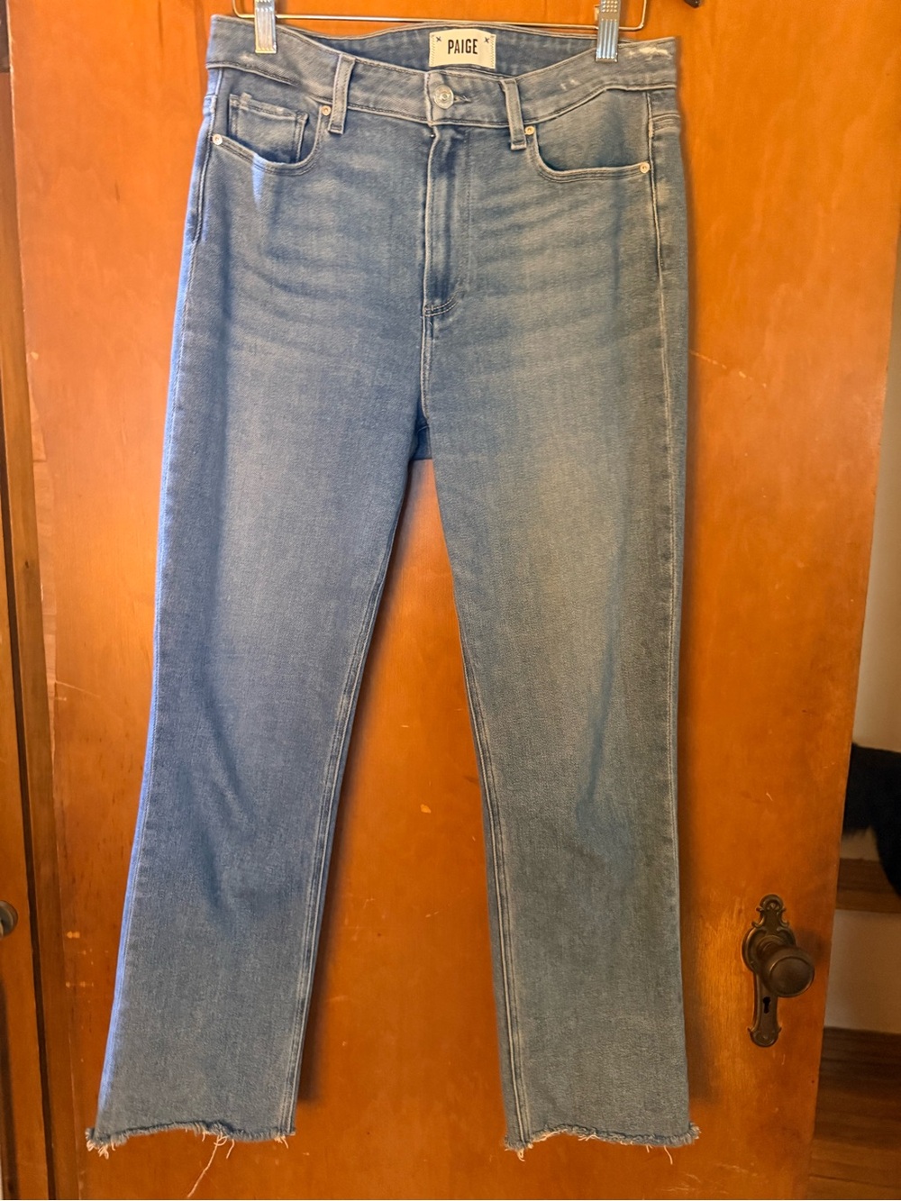 PAIGE Cindy Light Blue Straight Leg Jeans with Raw Hem Size 30